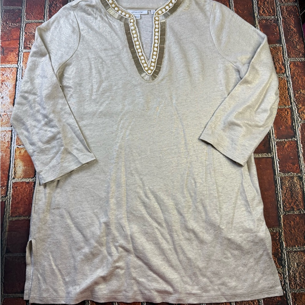 Chico's Cream and Gold Blouse